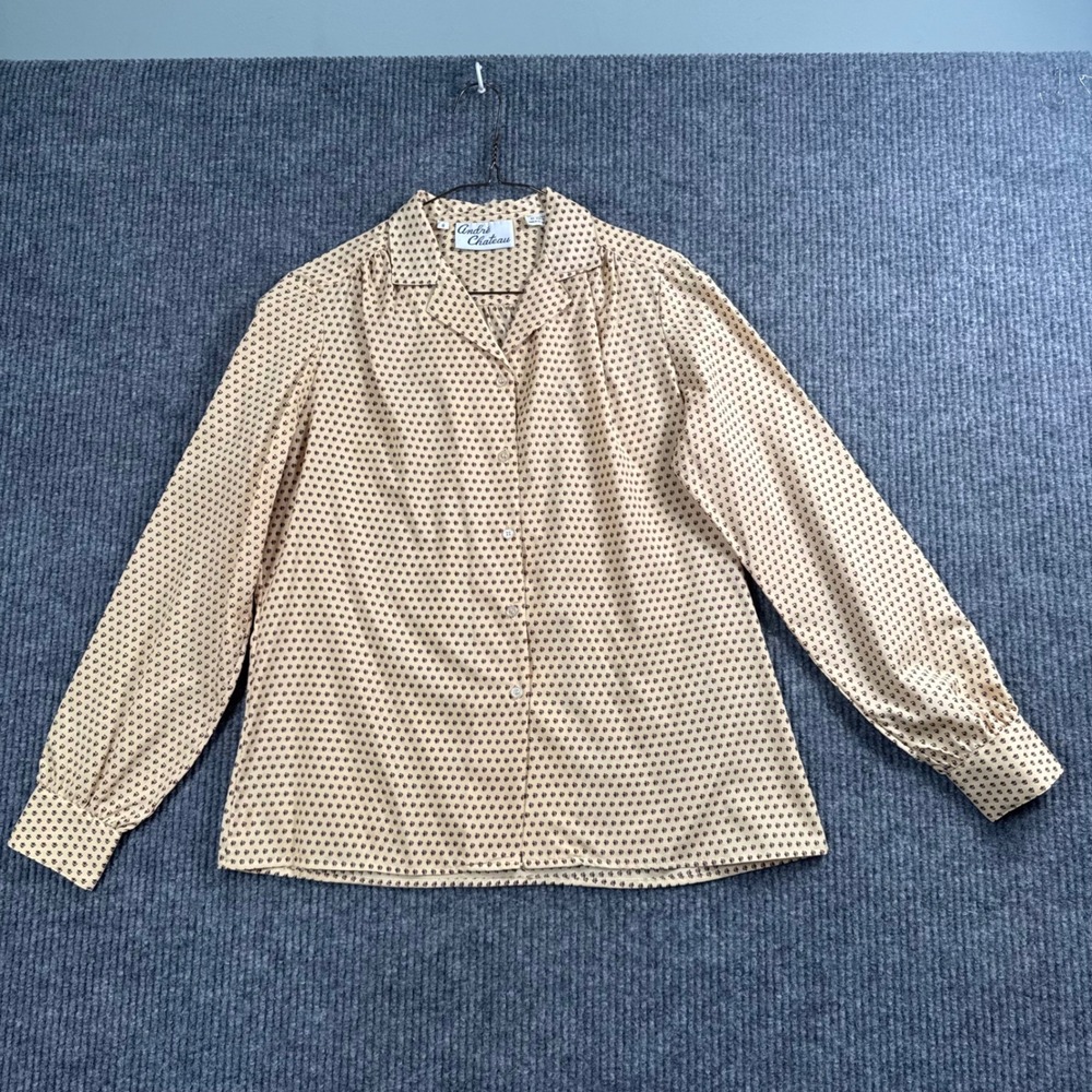 Vintage Andre Chateau Tan Geometric Button Up Blouse Long‎ Sleeve 8